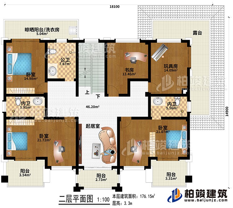 新款農村四層別墅設計圖紙及效果圖，外立麵清新別致BZ412-新中式風格